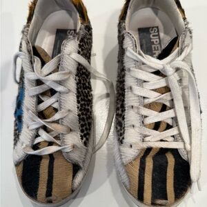 Golden Goose Animal Print Sneakers - White, Black, Tan